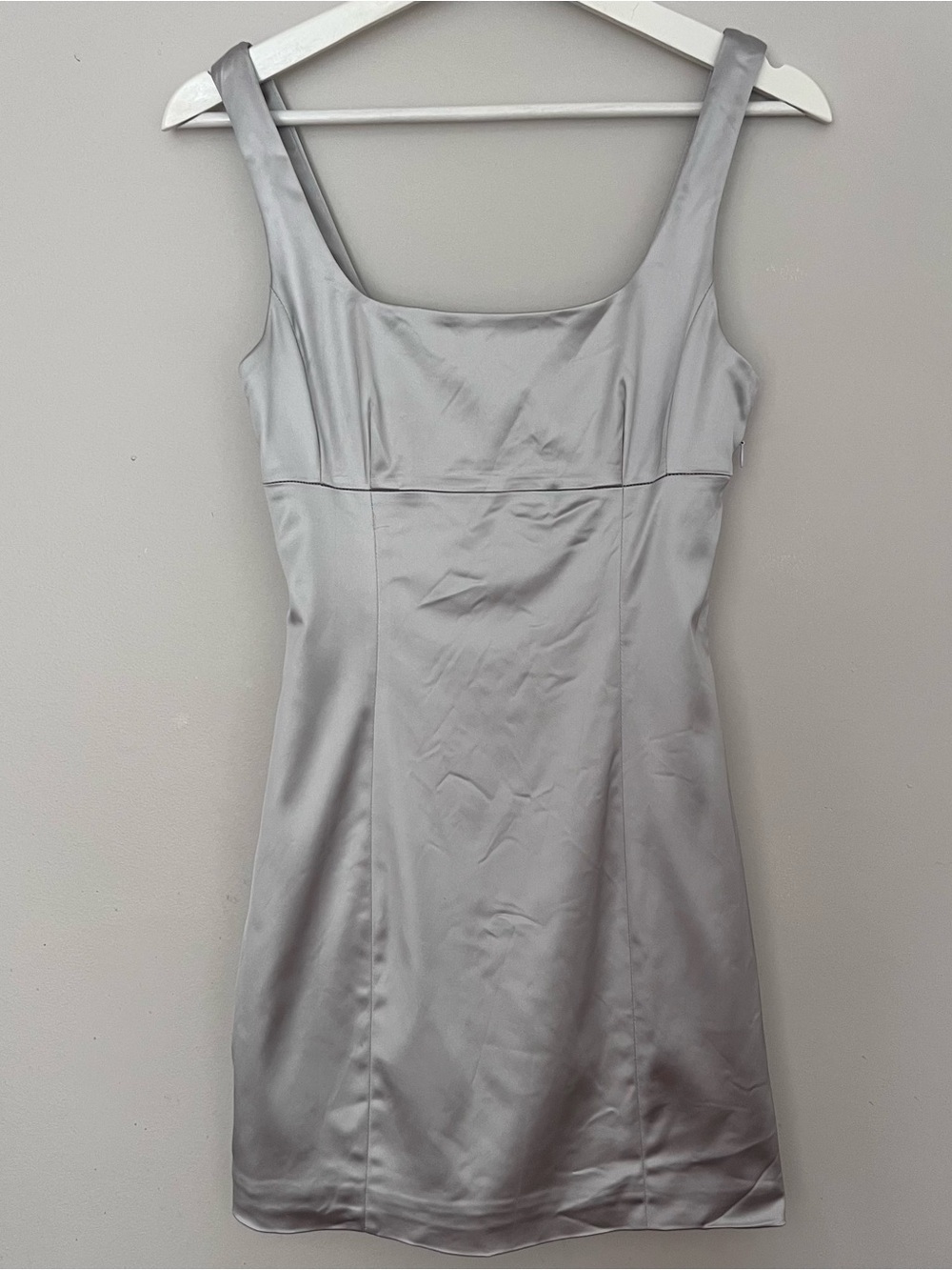 Aritzia Wilfred Satin Square-Neck Mini Dress in Silver